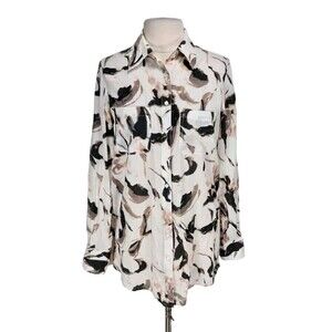 Long Elegant Leg Women Button Up Tunic Top Sz 10 Abstract Print Light Weight E8P